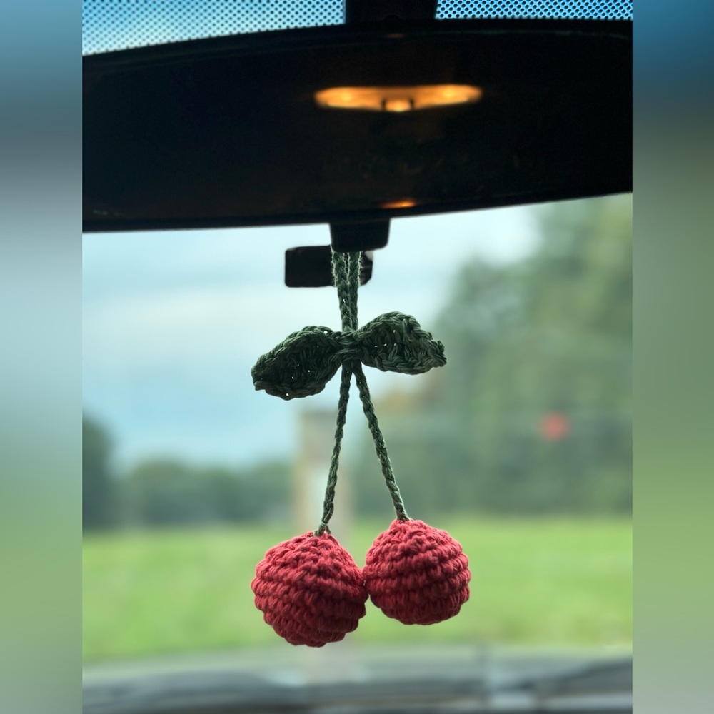 Crochet cherry car hanger